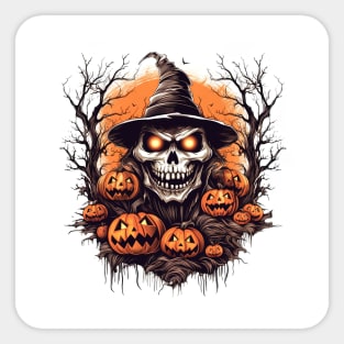 scary witch with pumpkins Sticker